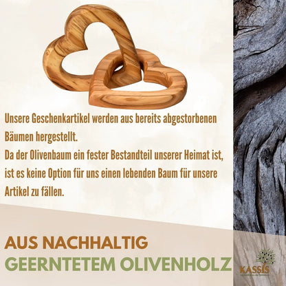 Olivenholz personalisierte verbundene Herzen 10 cm Geschenk zur Hochzeit Valentinstag Jubiläum - Herz