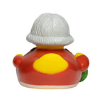 Roter gummi badeente mit weißer gestrickter mütze und gelben handschuhen im bundle oma opa geschenkset