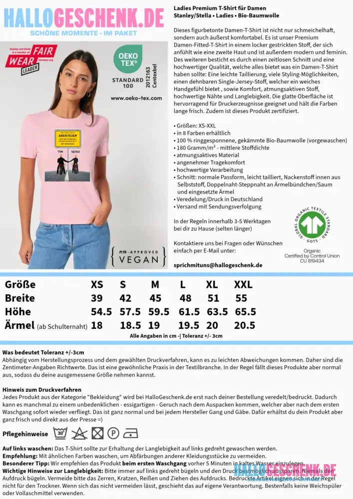 Ortsschild-Designer mit Motorrad-Couple • Ladies Premium T-Shirt XS-2XL aus Bio-Baumwolle für Damen