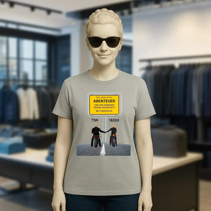 Ortsschild-Designer mit Motorrad-Couple • Ladies Premium T-Shirt XS-2XL aus Bio-Baumwolle für Damen
