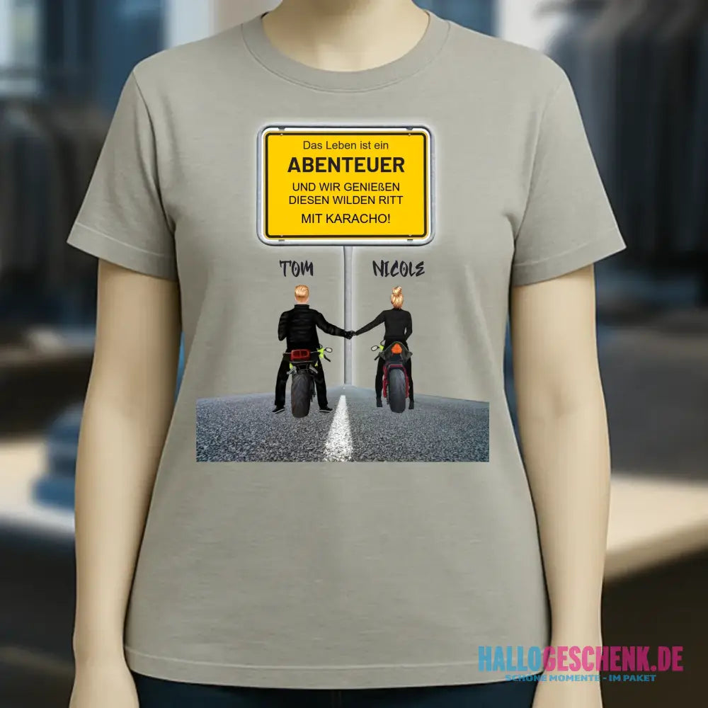 Ortsschild-Designer mit Motorrad-Couple • Ladies Premium T-Shirt XS-2XL aus Bio-Baumwolle für Damen