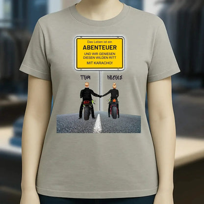 Ortsschild-Designer mit Motorrad-Couple • Ladies Premium T-Shirt XS-2XL aus Bio-Baumwolle für Damen