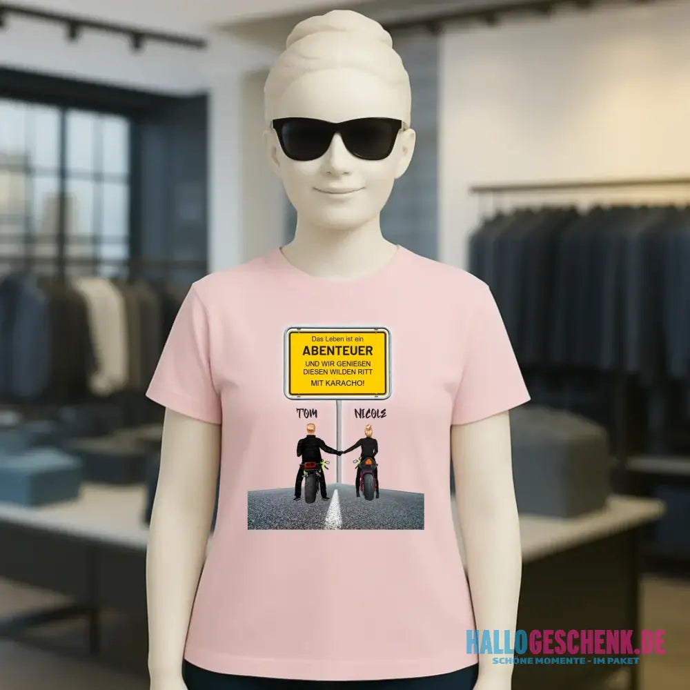Ortsschild-Designer mit Motorrad-Couple • Ladies Premium T-Shirt XS-2XL aus Bio-Baumwolle für Damen