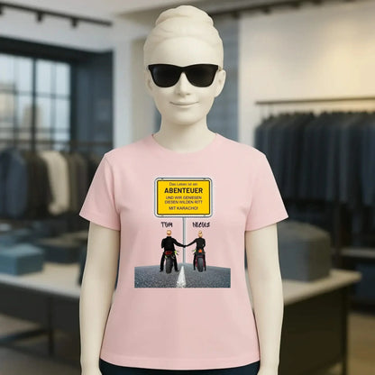 Ortsschild-Designer mit Motorrad-Couple • Ladies Premium T-Shirt XS-2XL aus Bio-Baumwolle für Damen