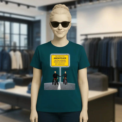 Ortsschild-Designer mit Motorrad-Couple • Ladies Premium T-Shirt XS-2XL aus Bio-Baumwolle für Damen