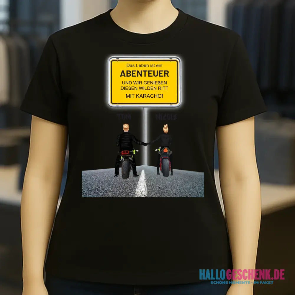 Ortsschild-Designer mit Motorrad-Couple • Ladies Premium T-Shirt XS-2XL aus Bio-Baumwolle für Damen
