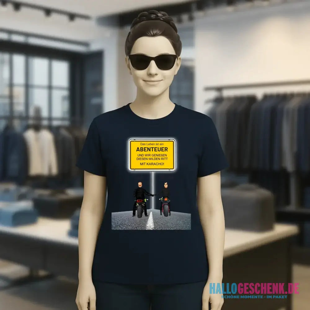 Ortsschild-Designer mit Motorrad-Couple • Ladies Premium T-Shirt XS-2XL aus Bio-Baumwolle für Damen