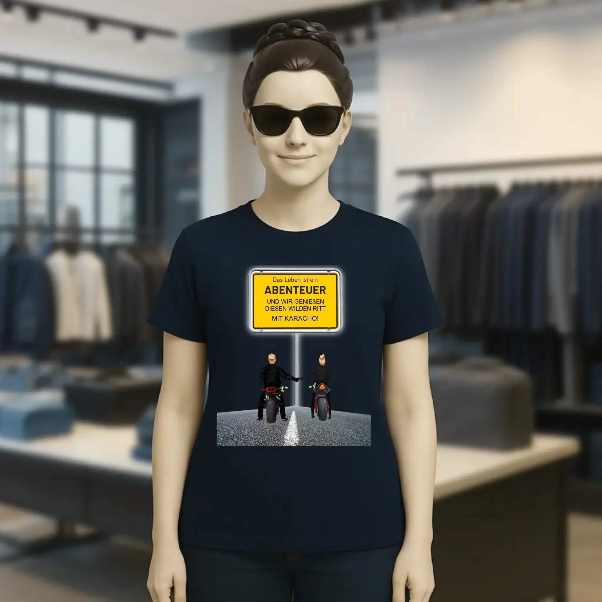 Ortsschild-Designer mit Motorrad-Couple • Ladies Premium T-Shirt XS-2XL aus Bio-Baumwolle für Damen