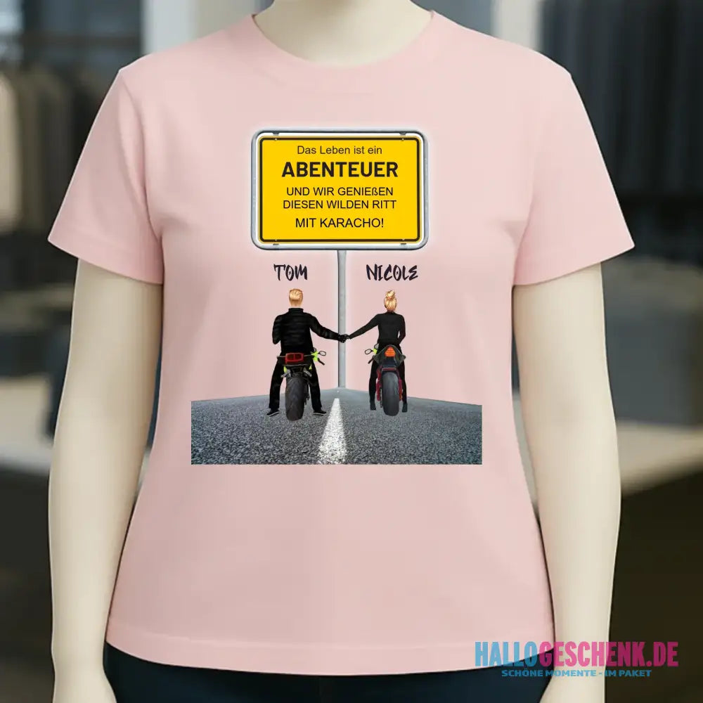 Ortsschild-Designer mit Motorrad-Couple • Ladies Premium T-Shirt XS-2XL aus Bio-Baumwolle für Damen