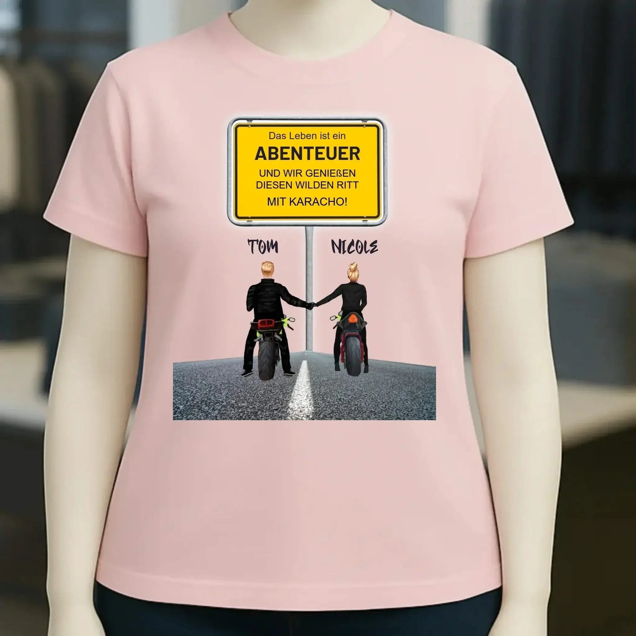 Ortsschild-Designer mit Motorrad-Couple • Ladies Premium T-Shirt XS-2XL aus Bio-Baumwolle für Damen