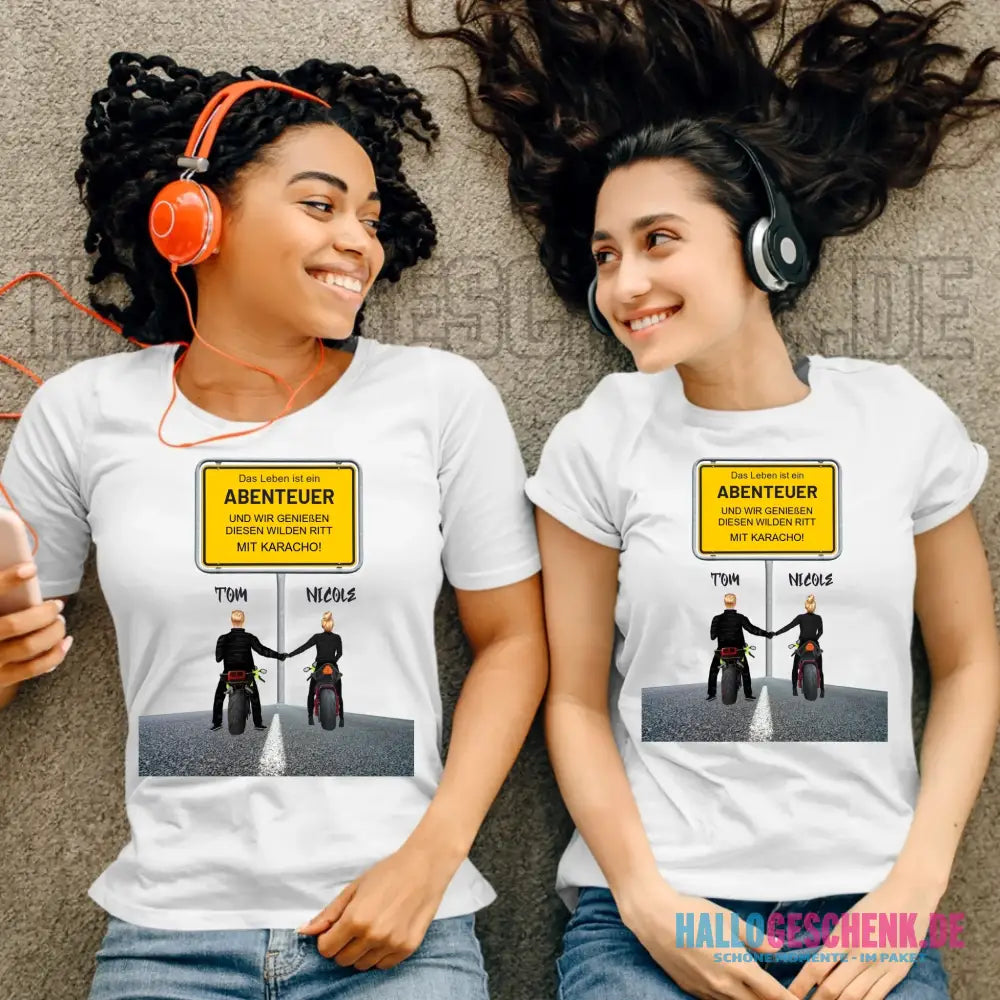Ortsschild-Designer mit Motorrad-Couple • Ladies Premium T-Shirt XS-2XL aus Bio-Baumwolle für Damen