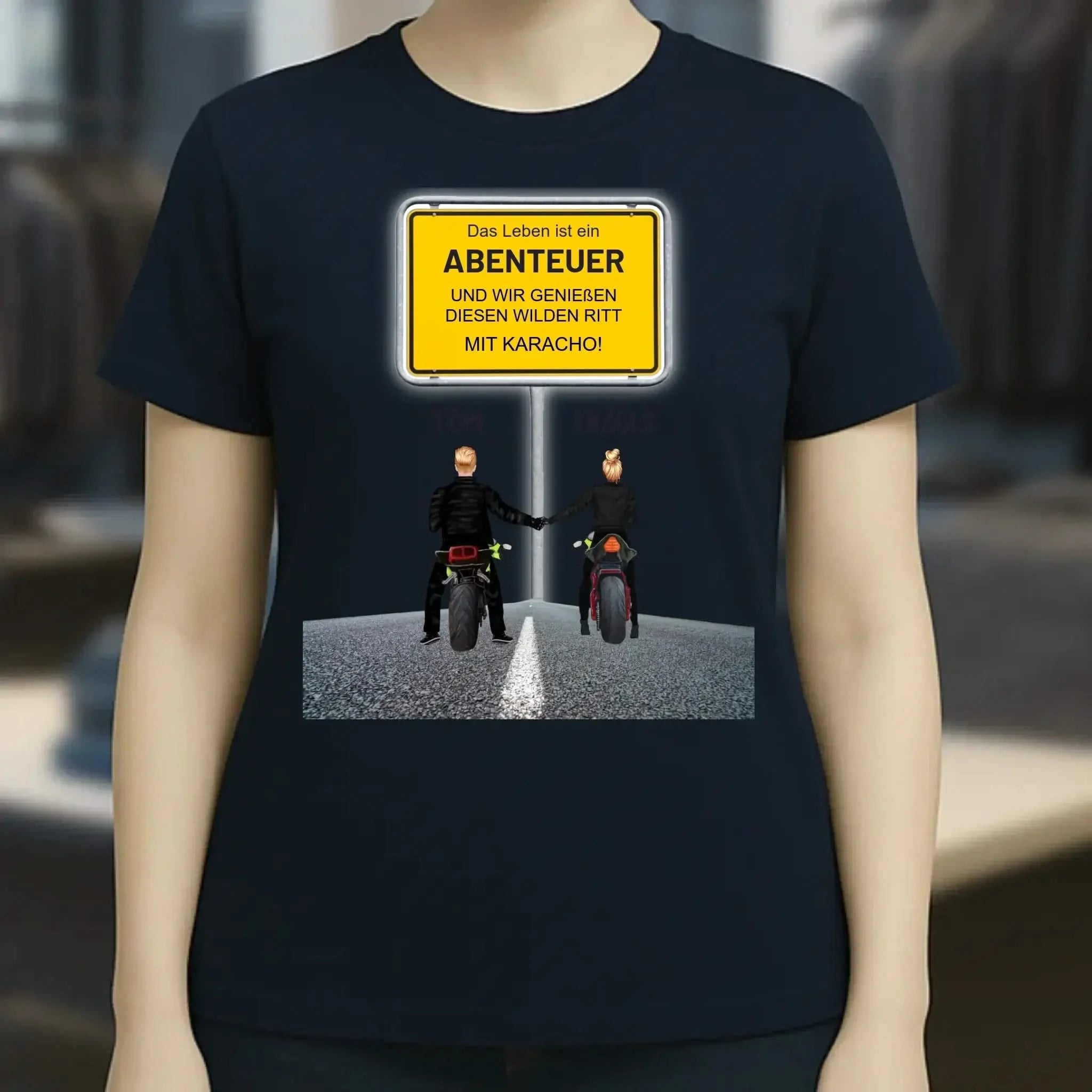 Ortsschild-Designer mit Motorrad-Couple • Ladies Premium T-Shirt XS-2XL aus Bio-Baumwolle für Damen