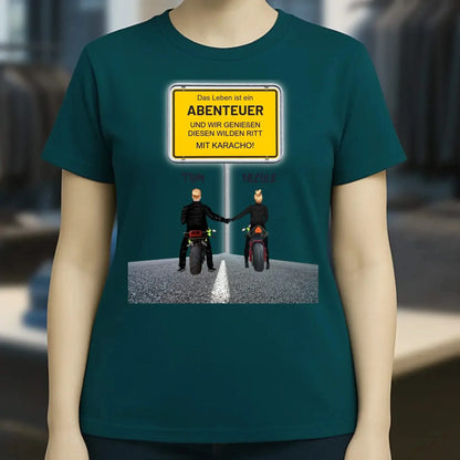 Ortsschild-Designer mit Motorrad-Couple • Ladies Premium T-Shirt XS-2XL aus Bio-Baumwolle für Damen