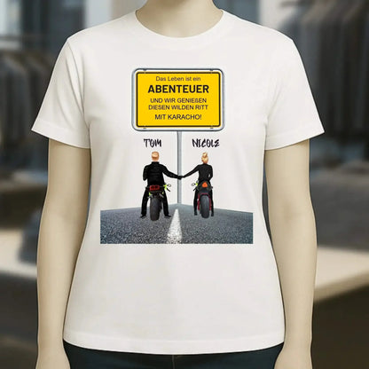 Ortsschild-Designer mit Motorrad-Couple • Ladies Premium T-Shirt XS-2XL aus Bio-Baumwolle für Damen