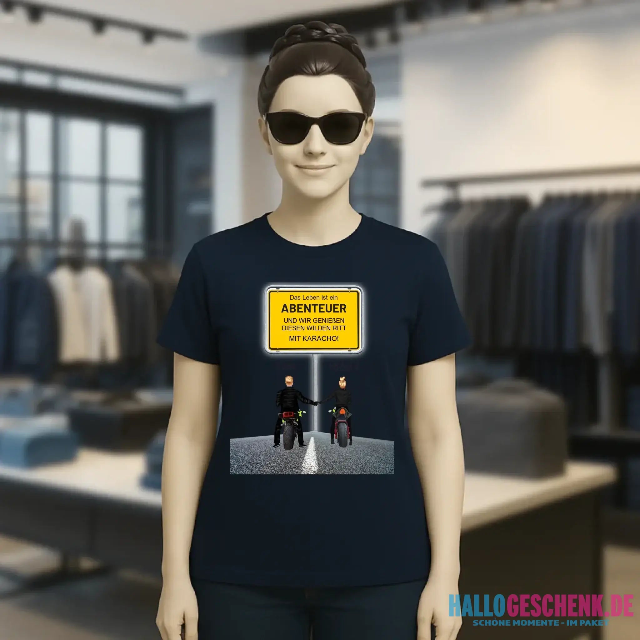Ortsschild-Designer mit Motorrad-Couple • Ladies Premium T-Shirt XS-2XL aus Bio-Baumwolle für Damen