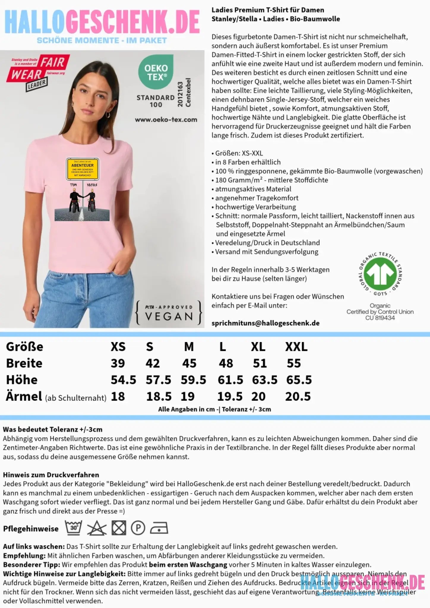 Ortsschild-Designer mit Motorrad-Couple • Ladies Premium T-Shirt XS-2XL aus Bio-Baumwolle für Damen