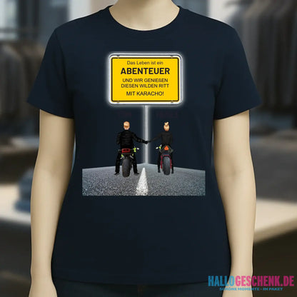 Ortsschild-Designer mit Motorrad-Couple • Ladies Premium T-Shirt XS-2XL aus Bio-Baumwolle für Damen