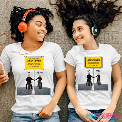 Ortsschild-Designer mit Motorrad-Couple • Ladies Premium T-Shirt XS-2XL aus Bio-Baumwolle für Damen