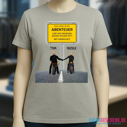 Ortsschild-Designer mit Motorrad-Couple • Ladies Premium T-Shirt XS-2XL aus Bio-Baumwolle für Damen