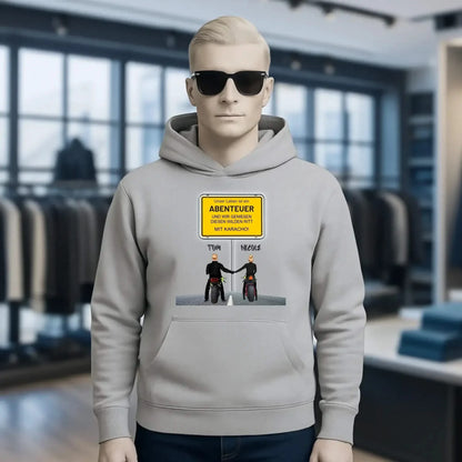 Ortsschild-Designer mit Motorrad-Couple • Unisex Premium Hoodie XS-5XL aus Bio-Baumwolle für Damen & Herren