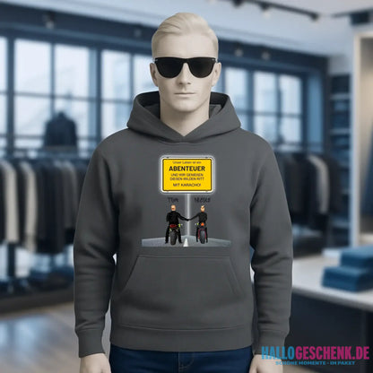 Ortsschild-Designer mit Motorrad-Couple • Unisex Premium Hoodie XS-5XL aus Bio-Baumwolle für Damen & Herren