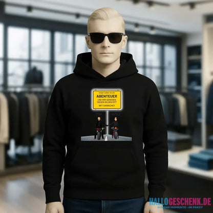 Ortsschild-Designer mit Motorrad-Couple • Unisex Premium Hoodie XS-5XL aus Bio-Baumwolle für Damen & Herren