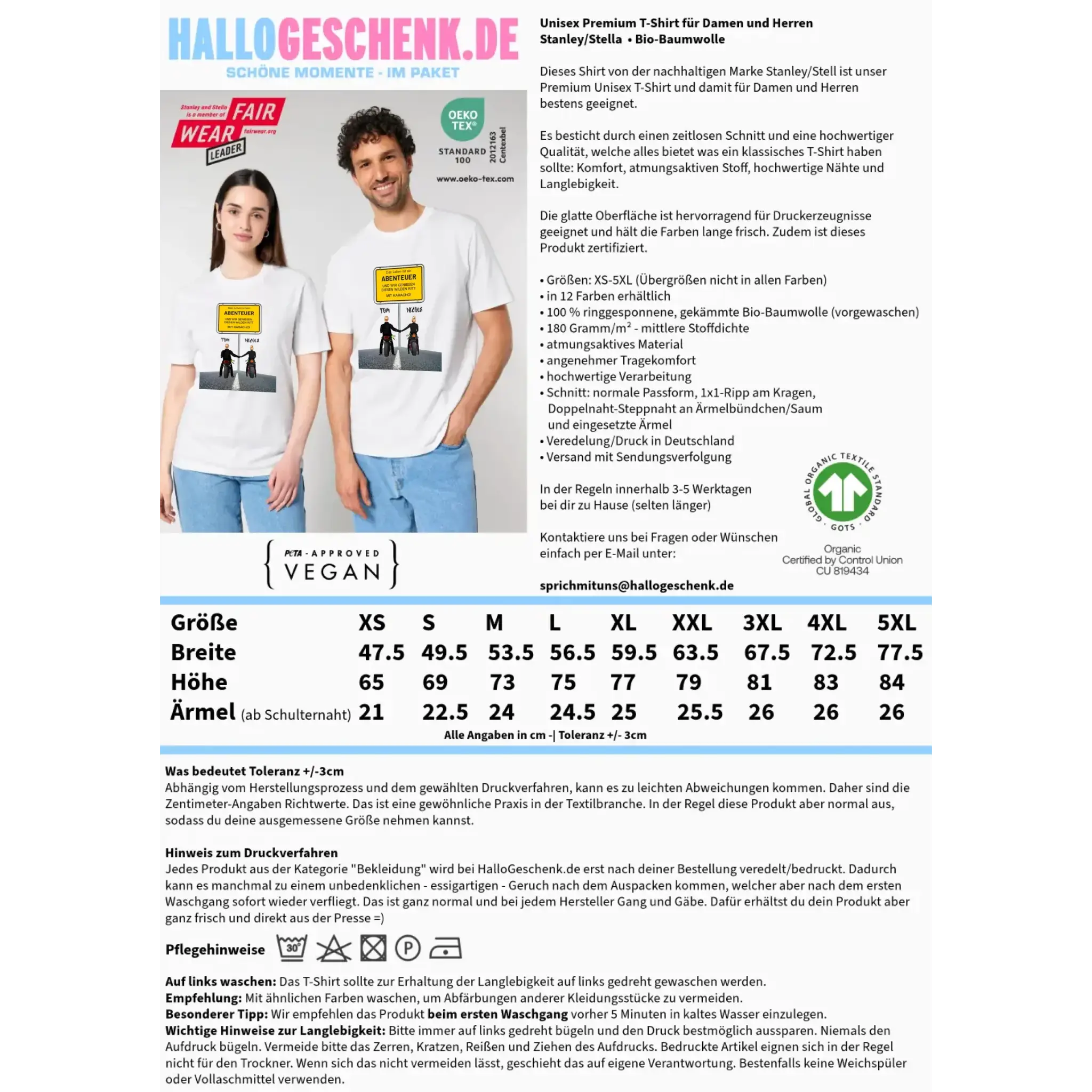 Ortsschild-Designer mit Motorrad-Couple • Unisex Premium T-Shirt XS-5XL aus Bio-Baumwolle für Damen & Herren