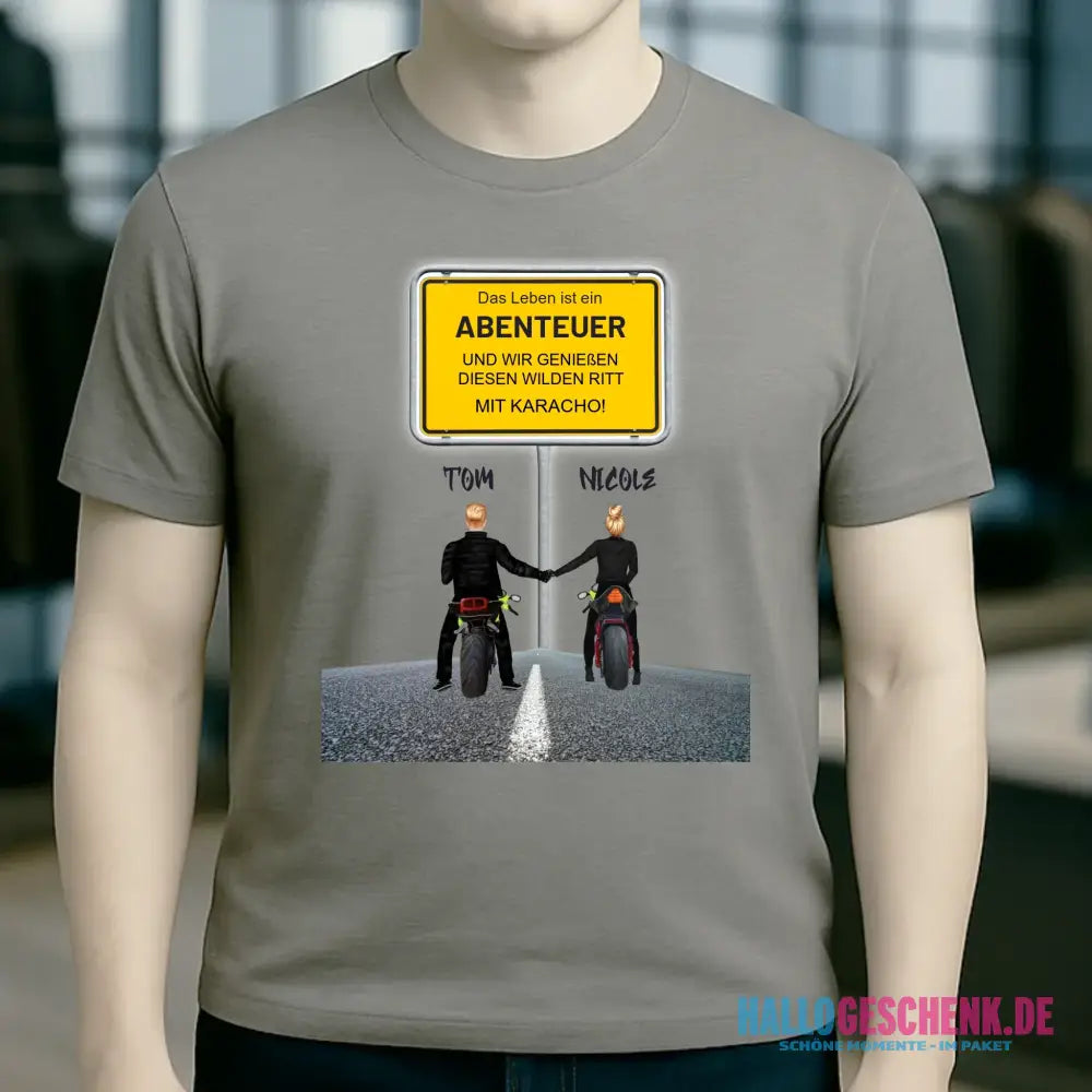 Ortsschild-Designer mit Motorrad-Couple • Unisex Premium T-Shirt XS-5XL aus Bio-Baumwolle für Damen & Herren