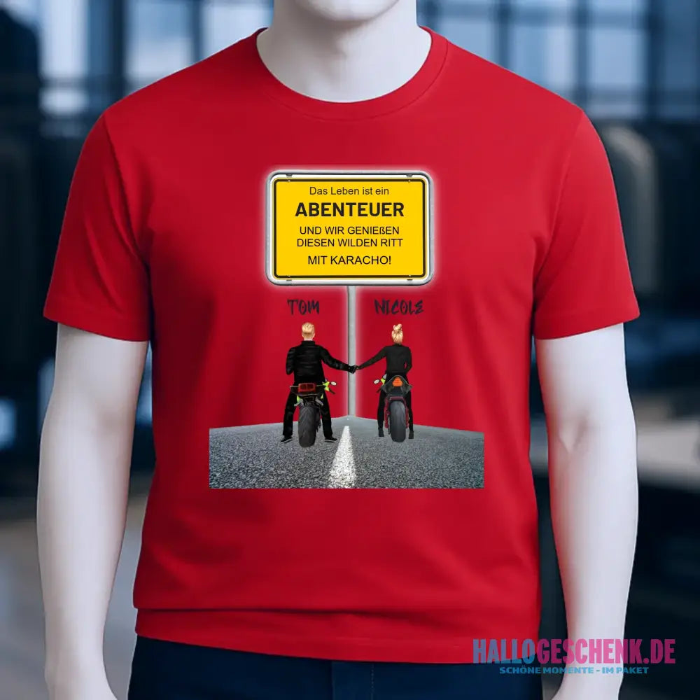 Ortsschild-Designer mit Motorrad-Couple • Unisex Premium T-Shirt XS-5XL aus Bio-Baumwolle für Damen & Herren