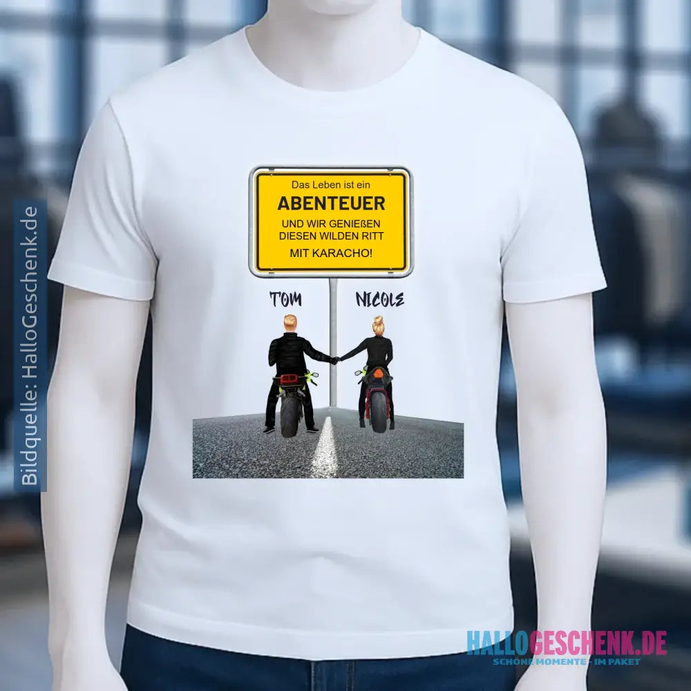 Ortsschild-Designer mit Motorrad-Couple • Unisex Premium T-Shirt XS-5XL aus Bio-Baumwolle für Damen & Herren