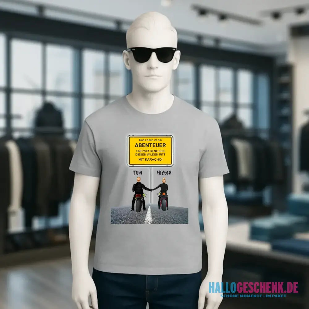 Ortsschild-Designer mit Motorrad-Couple • Unisex Premium T-Shirt XS-5XL aus Bio-Baumwolle für Damen & Herren