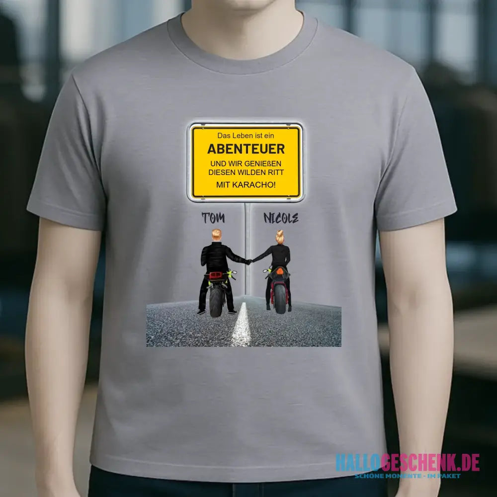 Ortsschild-Designer mit Motorrad-Couple • Unisex Premium T-Shirt XS-5XL aus Bio-Baumwolle für Damen & Herren
