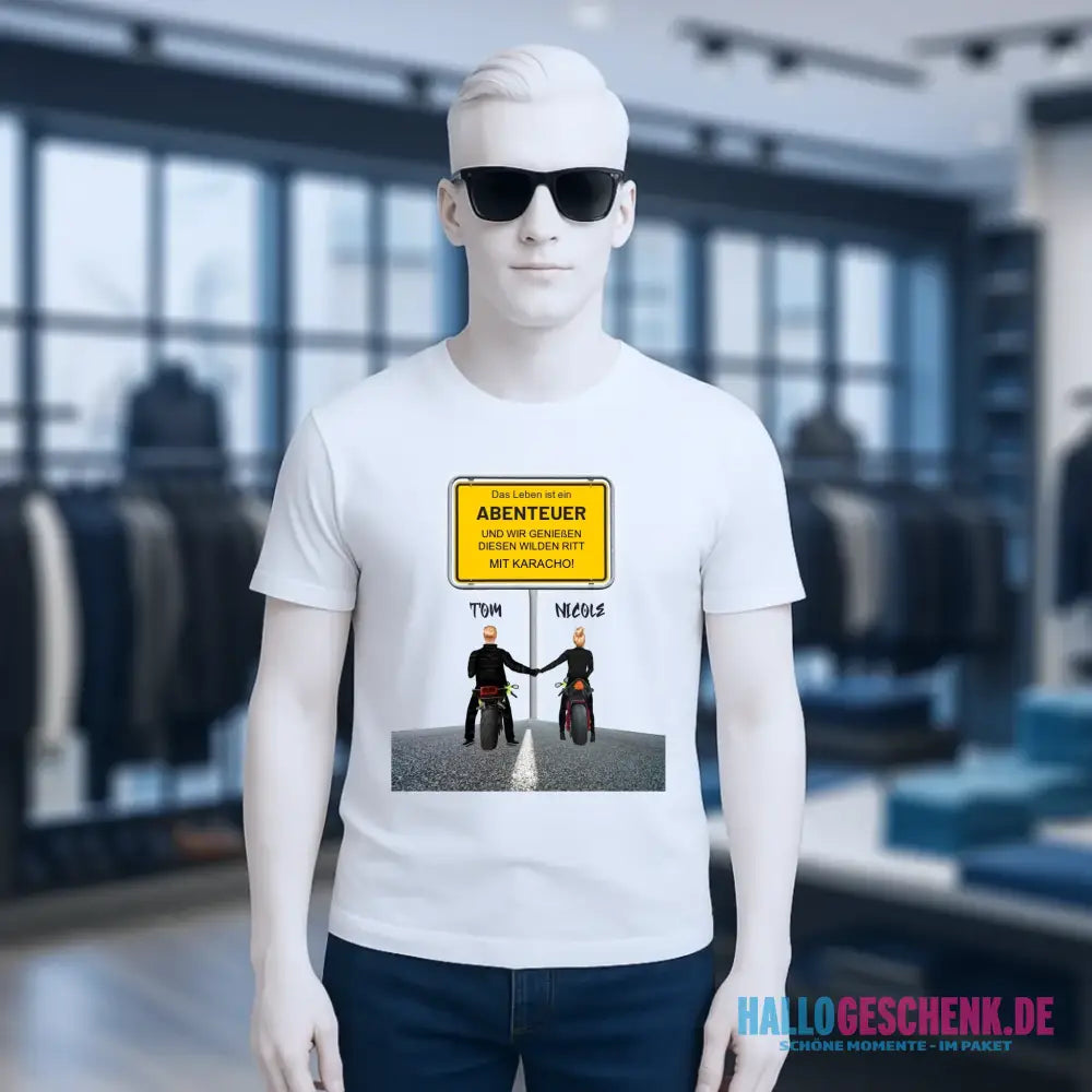 Ortsschild-Designer mit Motorrad-Couple • Unisex Premium T-Shirt XS-5XL aus Bio-Baumwolle für Damen & Herren