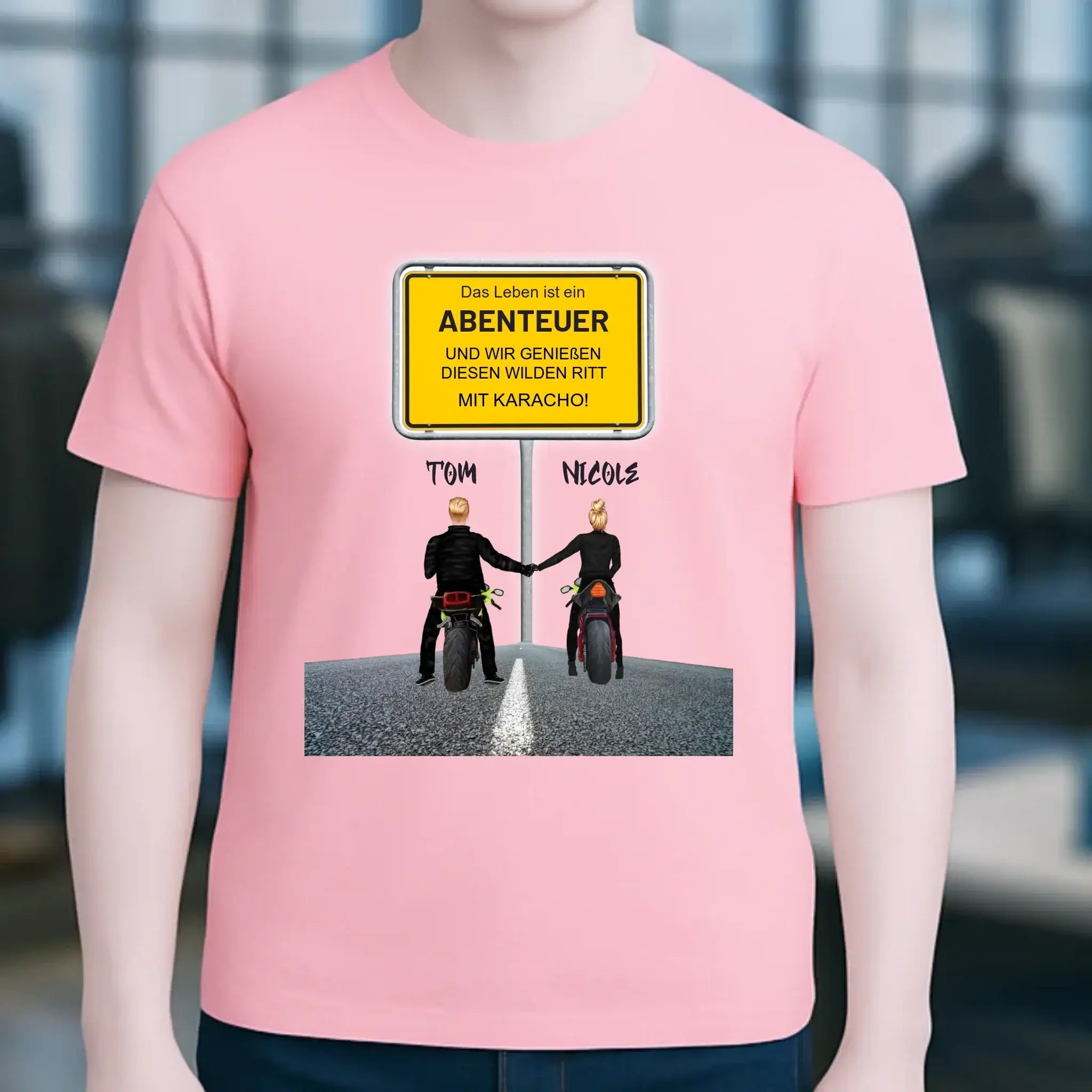 Ortsschild-Designer mit Motorrad-Couple • Unisex Premium T-Shirt XS-5XL aus Bio-Baumwolle für Damen & Herren