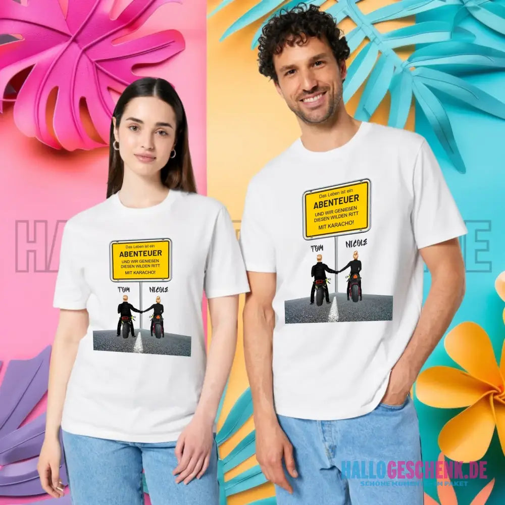 Ortsschild-Designer mit Motorrad-Couple • Unisex Premium T-Shirt XS-5XL aus Bio-Baumwolle für Damen & Herren
