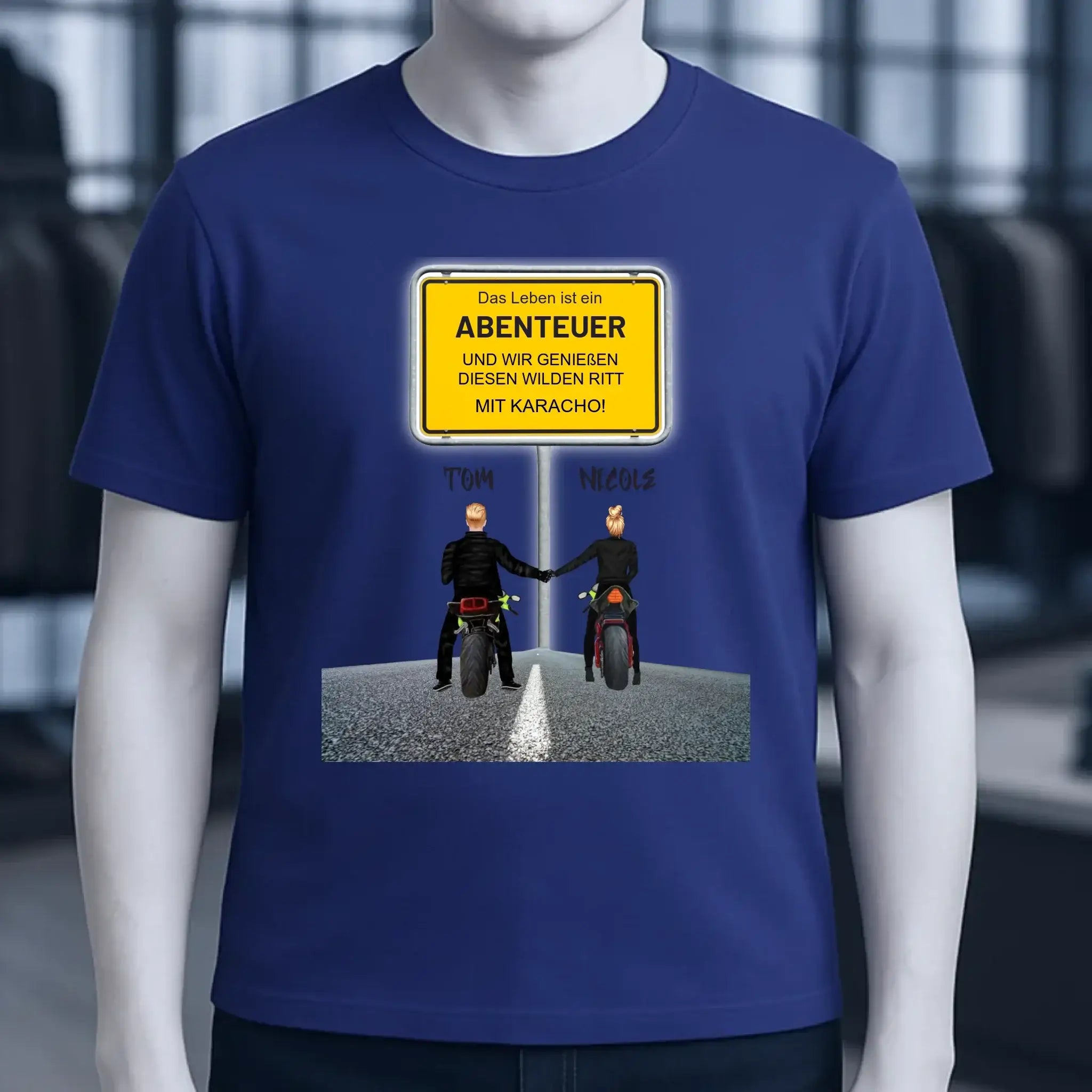 Ortsschild-Designer mit Motorrad-Couple • Unisex Premium T-Shirt XS-5XL aus Bio-Baumwolle für Damen & Herren