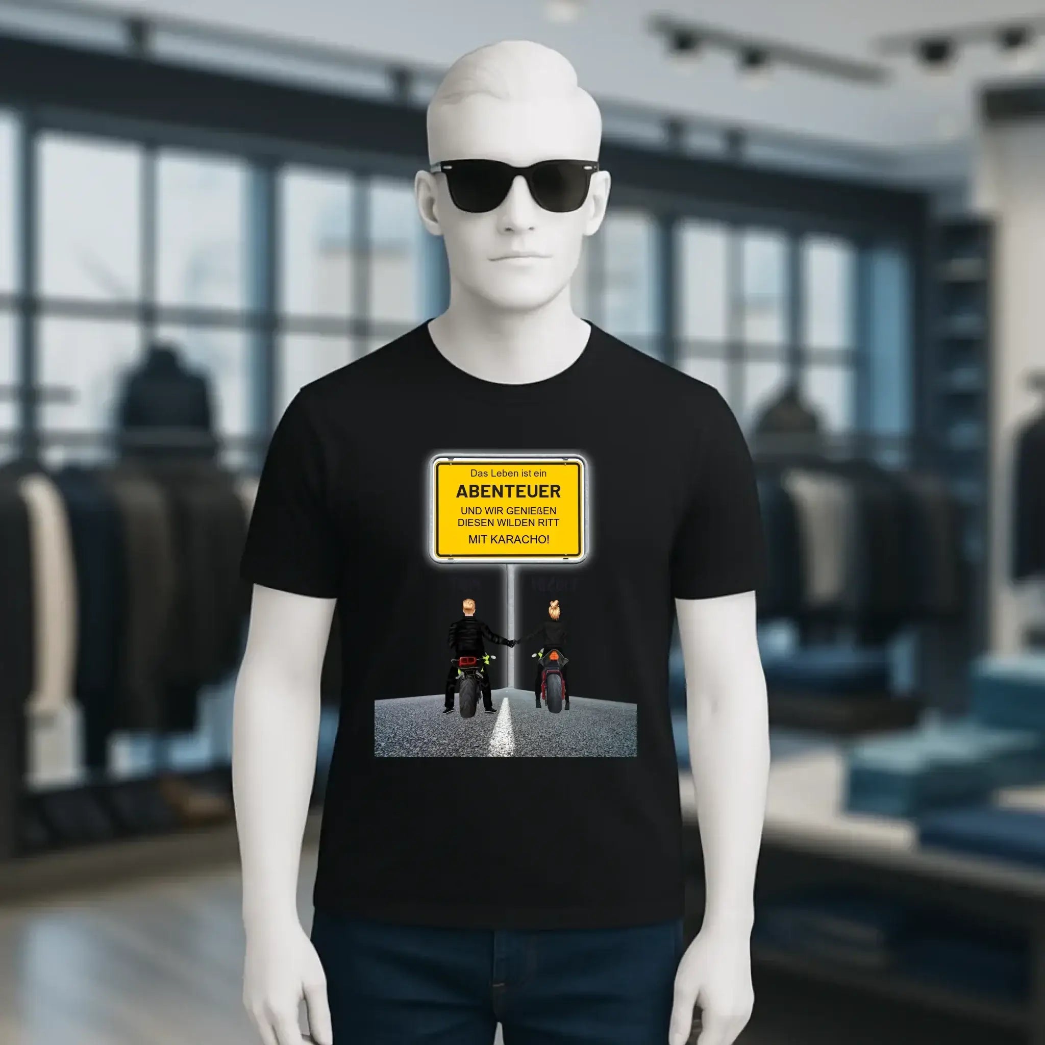 Ortsschild-Designer mit Motorrad-Couple • Unisex Premium T-Shirt XS-5XL aus Bio-Baumwolle für Damen & Herren