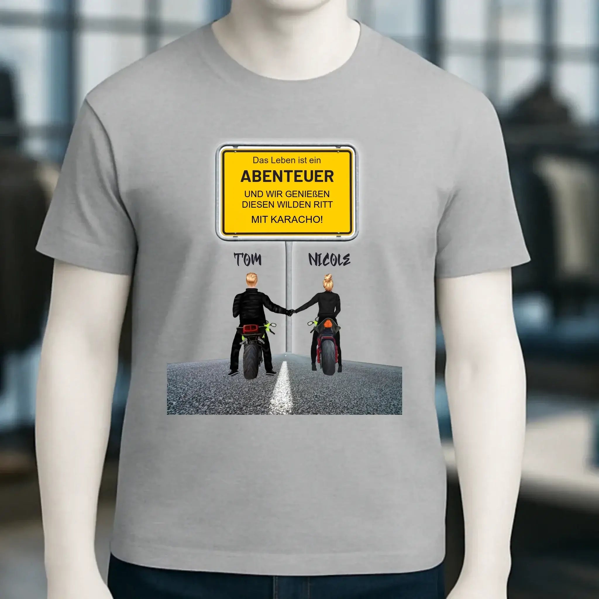 Ortsschild-Designer mit Motorrad-Couple • Unisex Premium T-Shirt XS-5XL aus Bio-Baumwolle für Damen & Herren