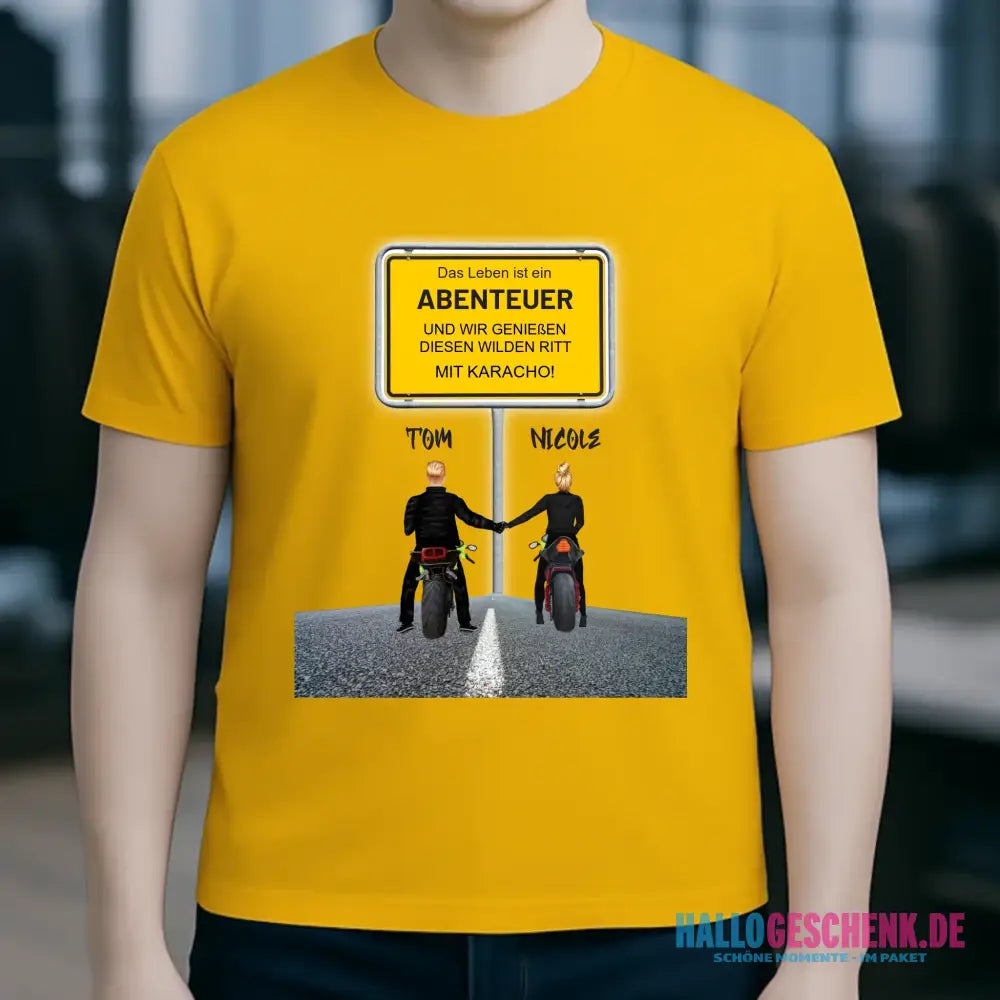 Ortsschild-Designer mit Motorrad-Couple • Unisex Premium T-Shirt XS-5XL aus Bio-Baumwolle für Damen & Herren