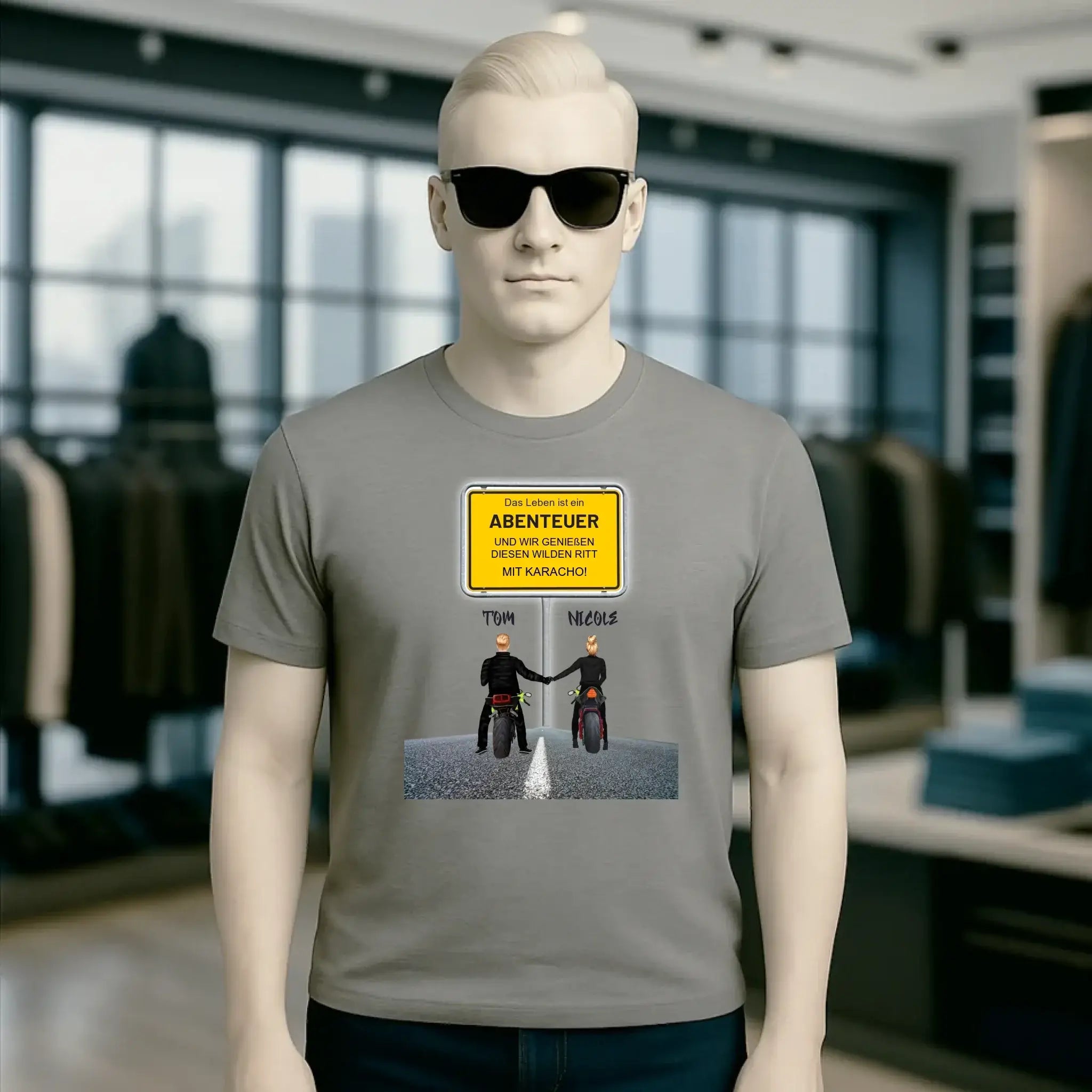Ortsschild-Designer mit Motorrad-Couple • Unisex Premium T-Shirt XS-5XL aus Bio-Baumwolle für Damen & Herren
