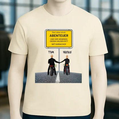 Ortsschild-Designer mit Motorrad-Couple • Unisex Premium T-Shirt XS-5XL aus Bio-Baumwolle für Damen & Herren