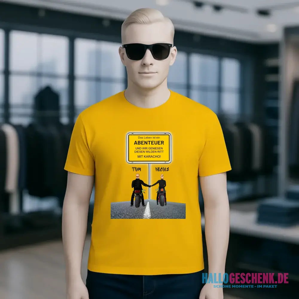 Ortsschild-Designer mit Motorrad-Couple • Unisex Premium T-Shirt XS-5XL aus Bio-Baumwolle für Damen & Herren
