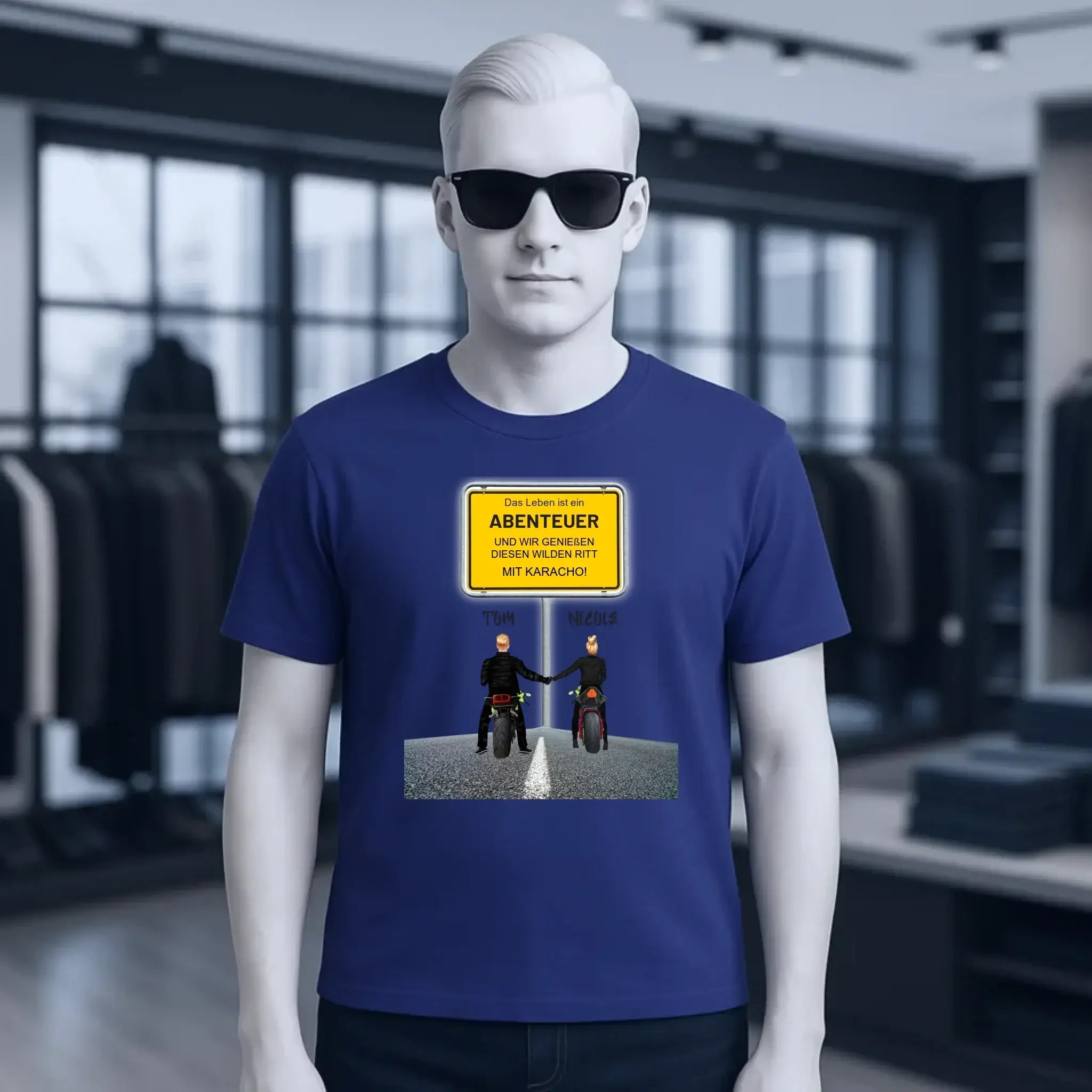 Ortsschild-Designer mit Motorrad-Couple • Unisex Premium T-Shirt XS-5XL aus Bio-Baumwolle für Damen & Herren