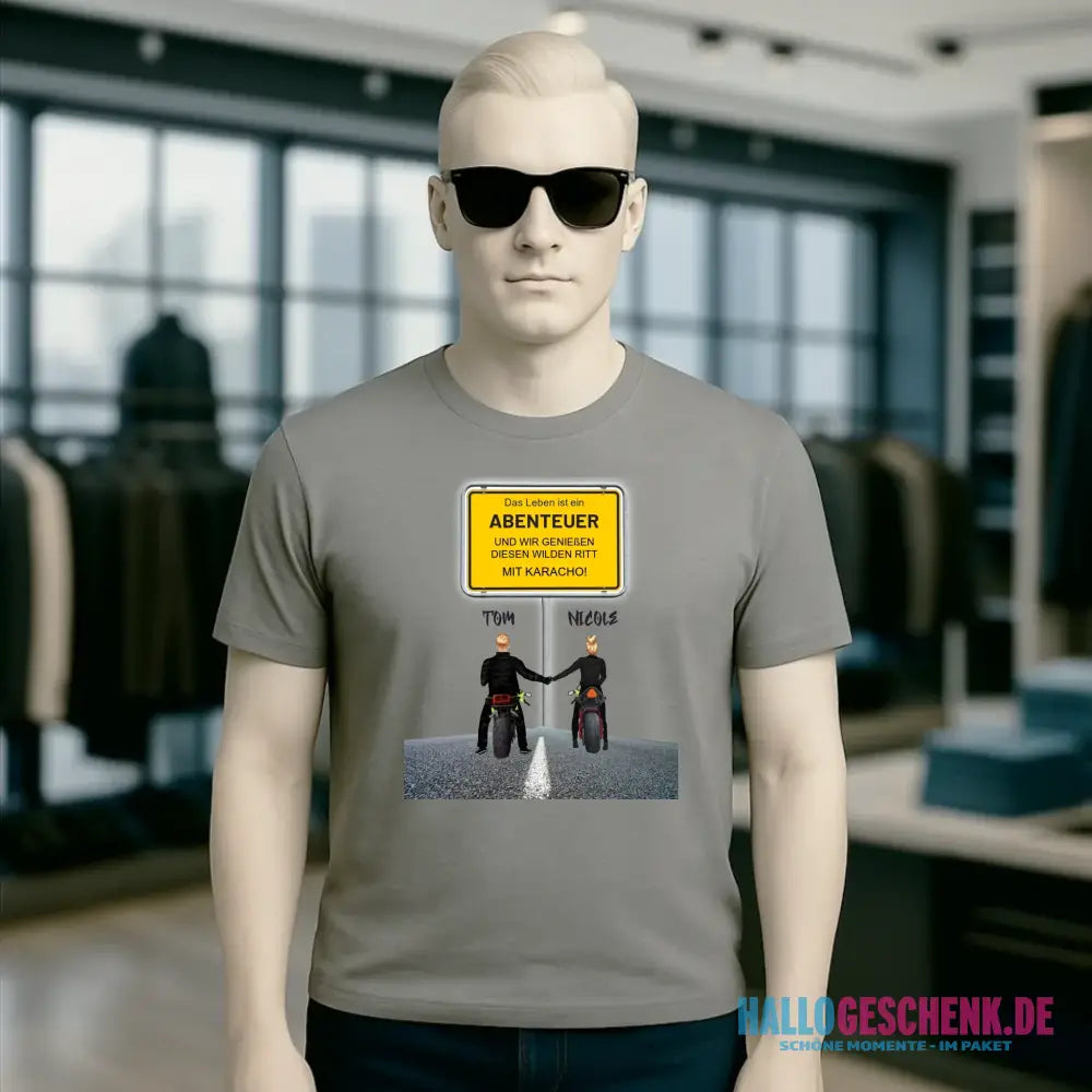 Ortsschild-Designer mit Motorrad-Couple • Unisex Premium T-Shirt XS-5XL aus Bio-Baumwolle für Damen & Herren