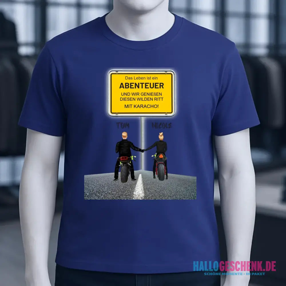Ortsschild-Designer mit Motorrad-Couple • Unisex Premium T-Shirt XS-5XL aus Bio-Baumwolle für Damen & Herren