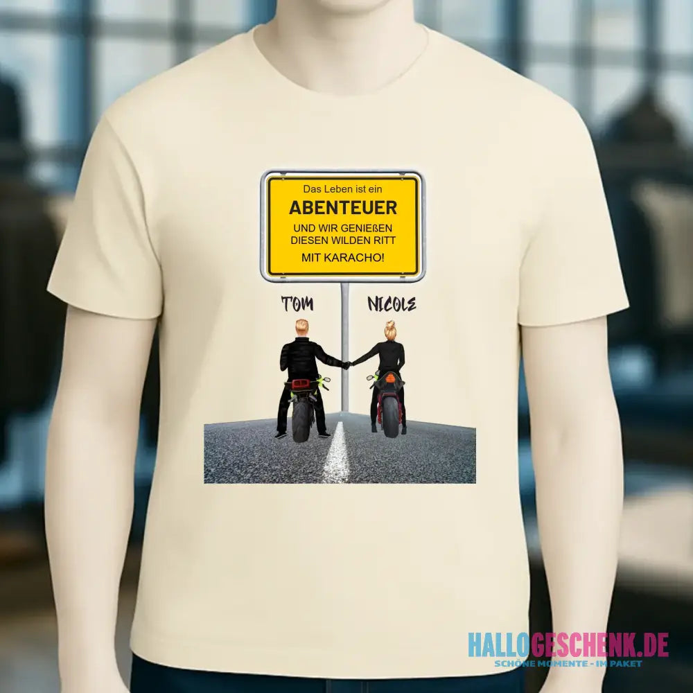 Ortsschild-Designer mit Motorrad-Couple • Unisex Premium T-Shirt XS-5XL aus Bio-Baumwolle für Damen & Herren