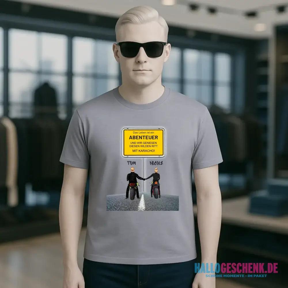 Ortsschild-Designer mit Motorrad-Couple • Unisex Premium T-Shirt XS-5XL aus Bio-Baumwolle für Damen & Herren