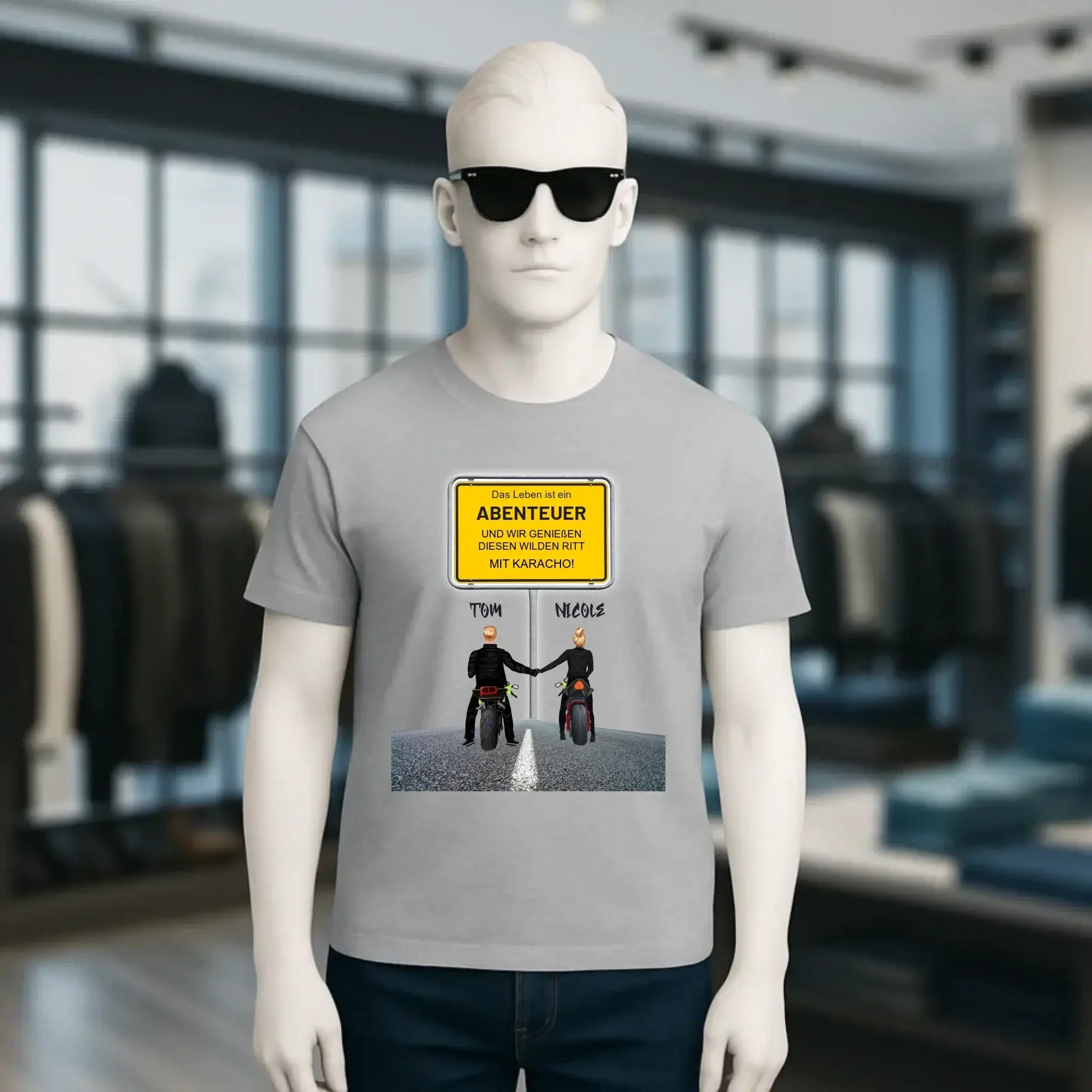 Ortsschild-Designer mit Motorrad-Couple • Unisex Premium T-Shirt XS-5XL aus Bio-Baumwolle für Damen & Herren
