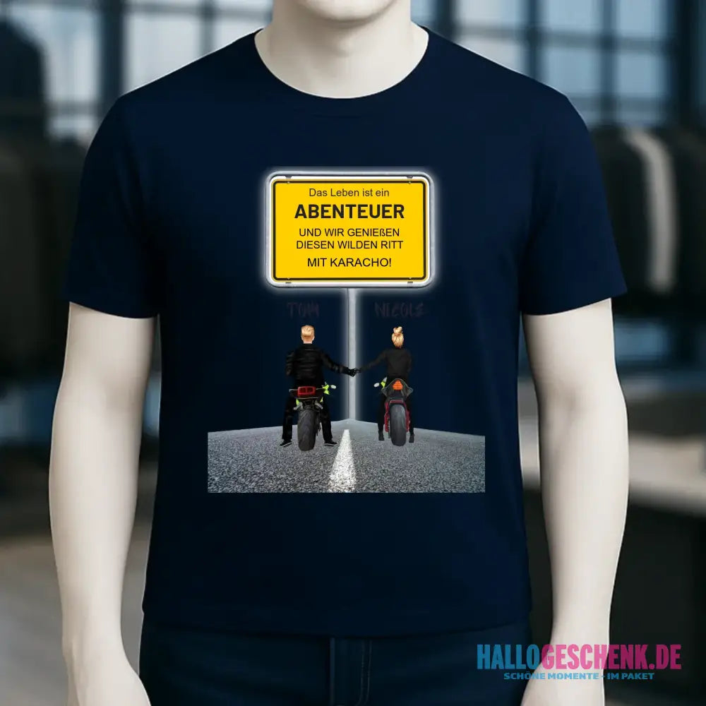 Ortsschild-Designer mit Motorrad-Couple • Unisex Premium T-Shirt XS-5XL aus Bio-Baumwolle für Damen & Herren