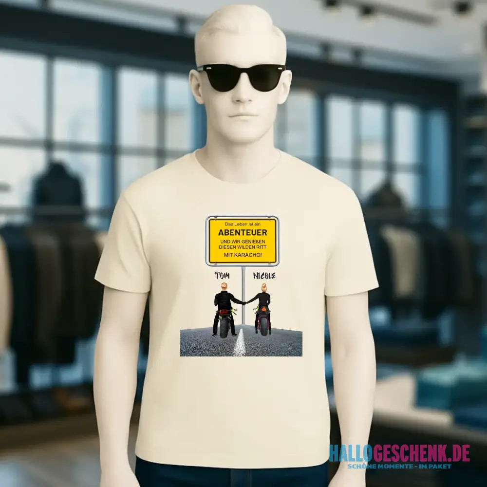 Ortsschild-Designer mit Motorrad-Couple • Unisex Premium T-Shirt XS-5XL aus Bio-Baumwolle für Damen & Herren